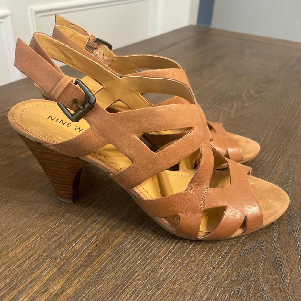 Nine West Tan Cutout Leather Slingback Heels